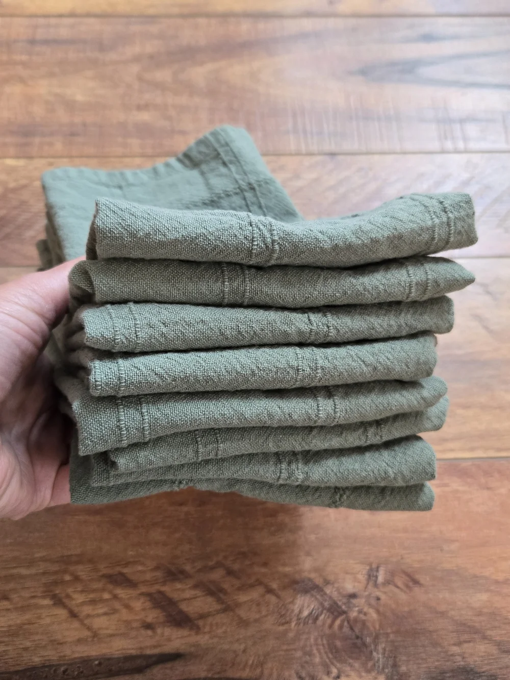 Sage Green Textured 100% Cotton Dining Napkins - Set of 8